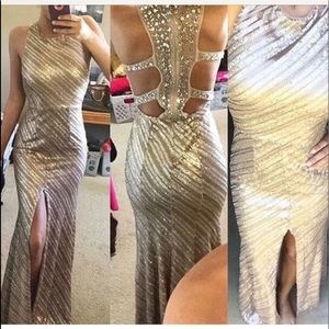 Pretty gold fitted prom or formal dress